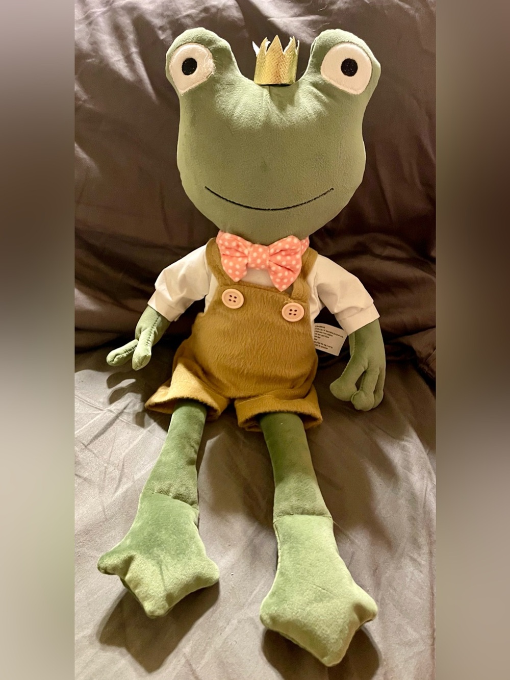 Plush Frog Prince Decorative Doll - Green with Pink Bow